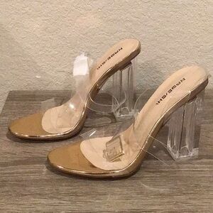 Shoe Land Clear Ankle Strap Shoes Sandals 4” Block heels Party Holiday Size 7